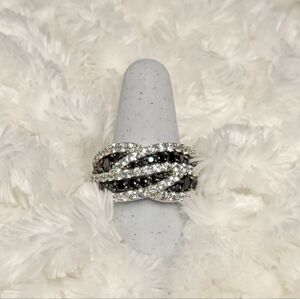 Sterling Diamonique Black & White Pave Ring